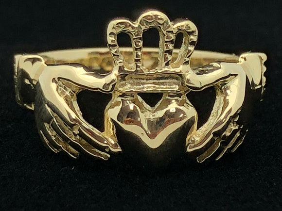 14k Yellow Gold Solid Claddagh Irish Ring Love Friendship Size 7.75