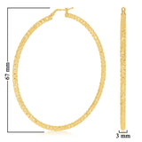 Italian 14k Yellow Gold Diamond Cut Hollow Round Hoop Earrings 2.6" 3mm 4.5grams