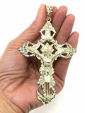 14k Yellow Gold Religious INRI Jesus Christ 3D Big Cross Pendant 4.25" 31.2grams - Yellow