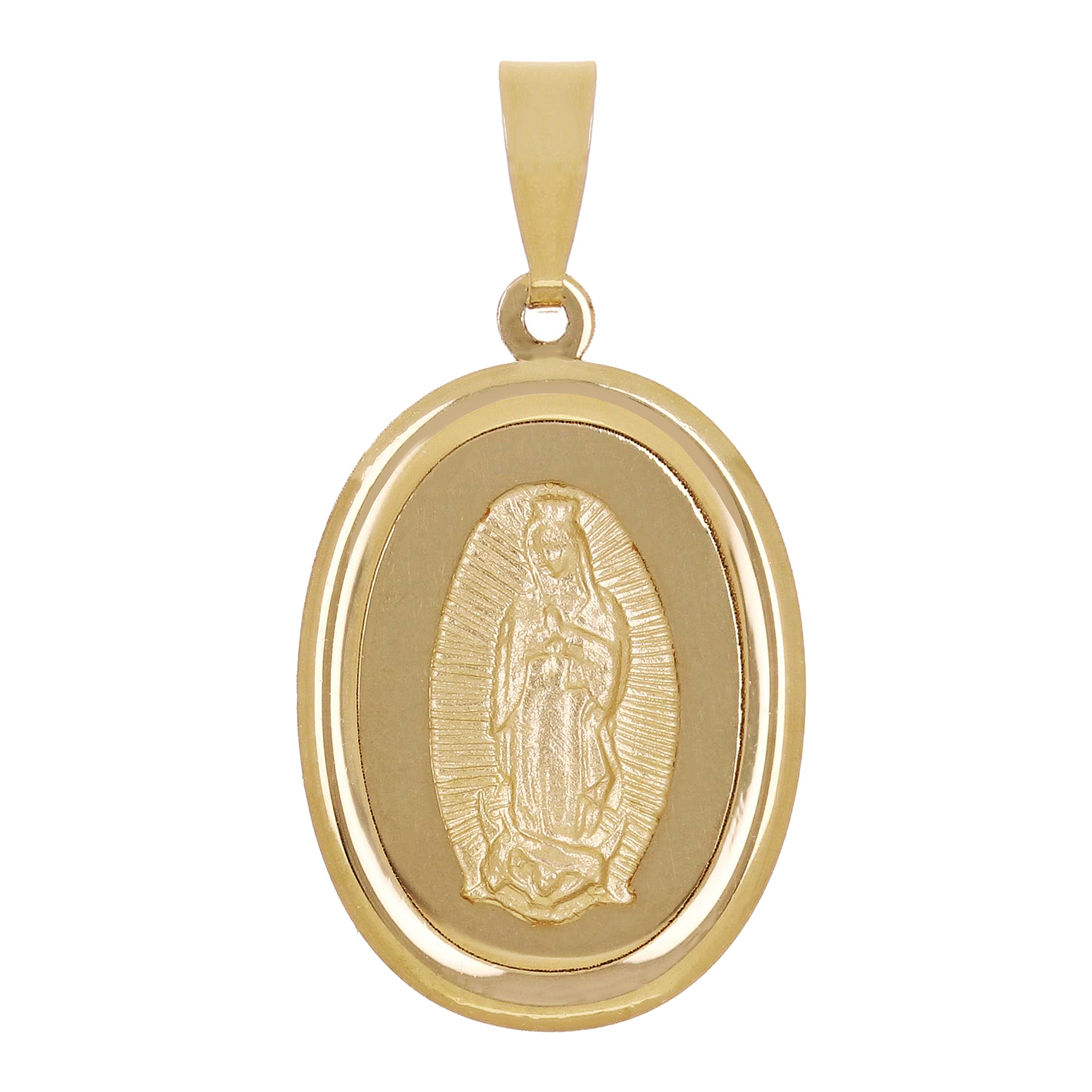 Italian 14k Yellow Gold Our Lady of Guadalupe Virgin Mary Charm Pendant 1" 1.6g - Medium