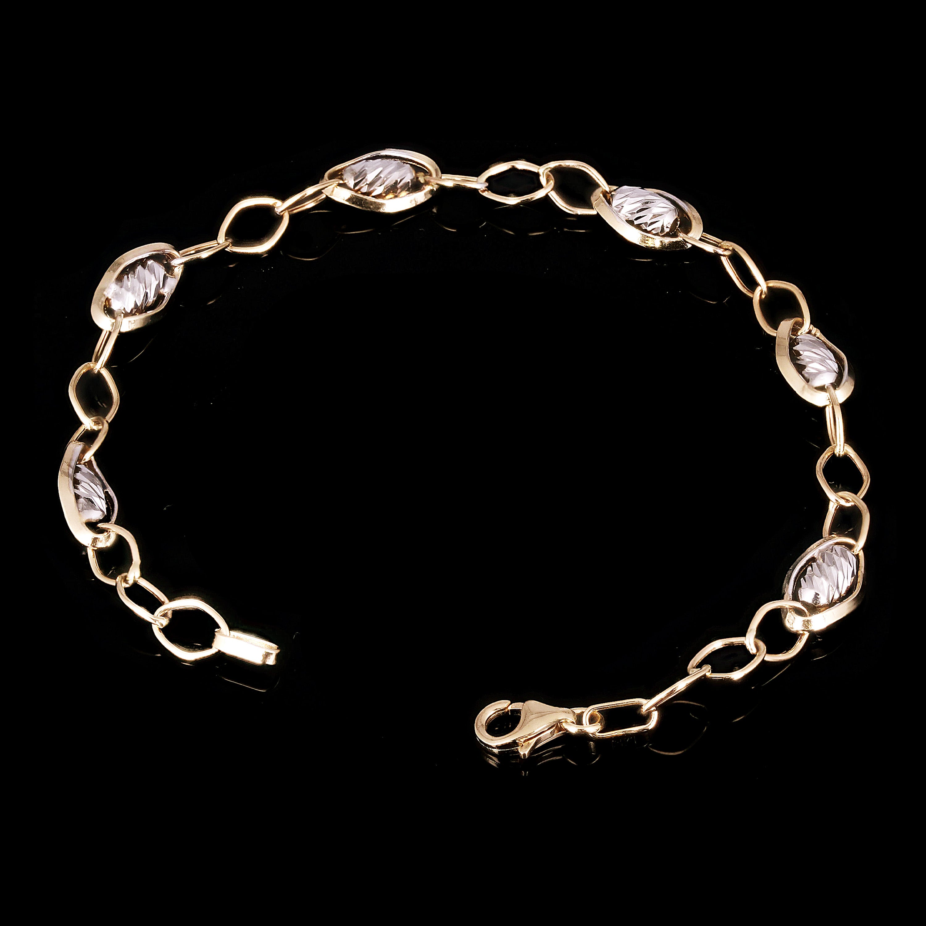 Italian 14k Two-Tone Gold Multiple Oval Links Fancy Bracelet 7.5" 3 grams