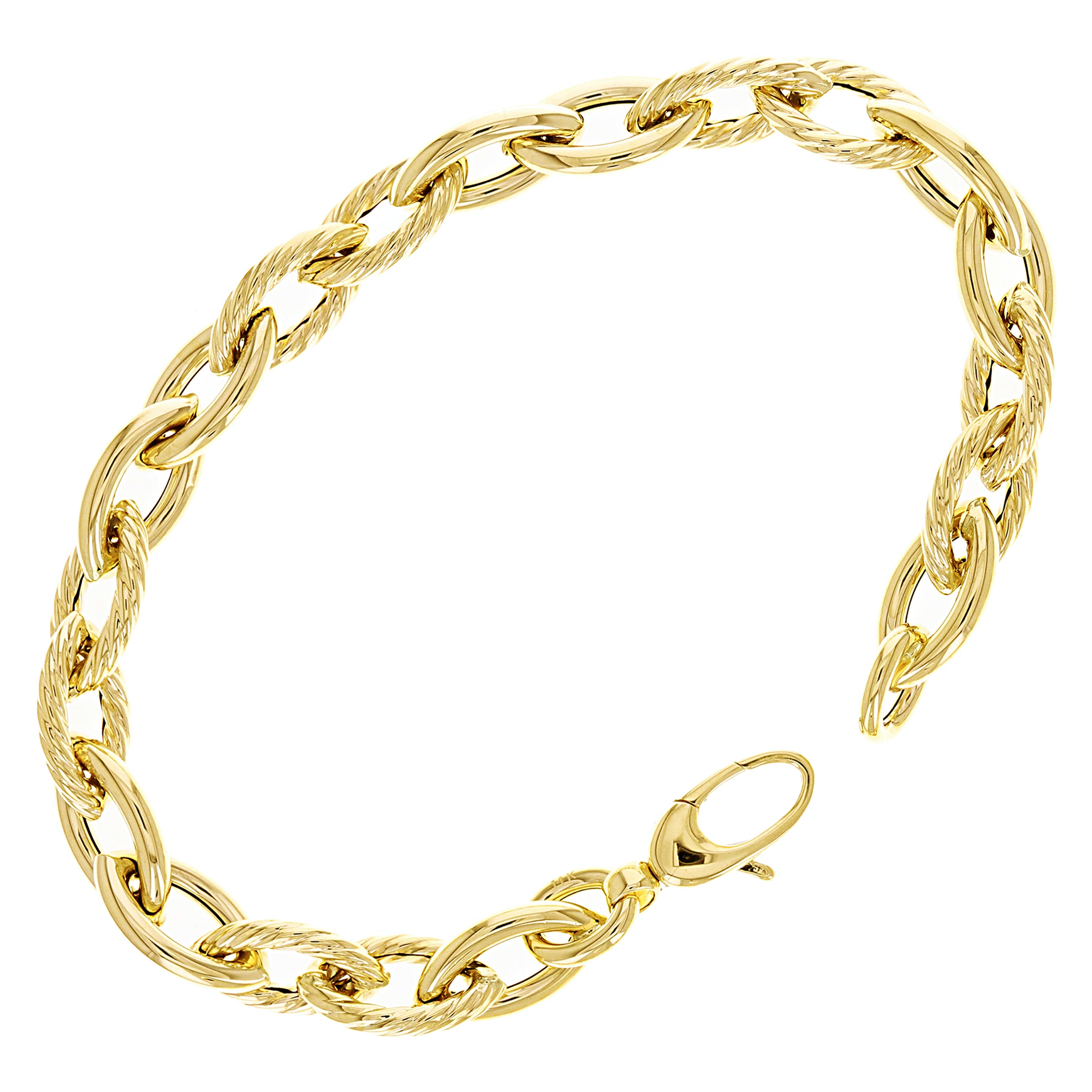 Italian 14k Yellow Gold Hollow Rope Textured Open Link Bracelet 8" 9mm 8.8 grams