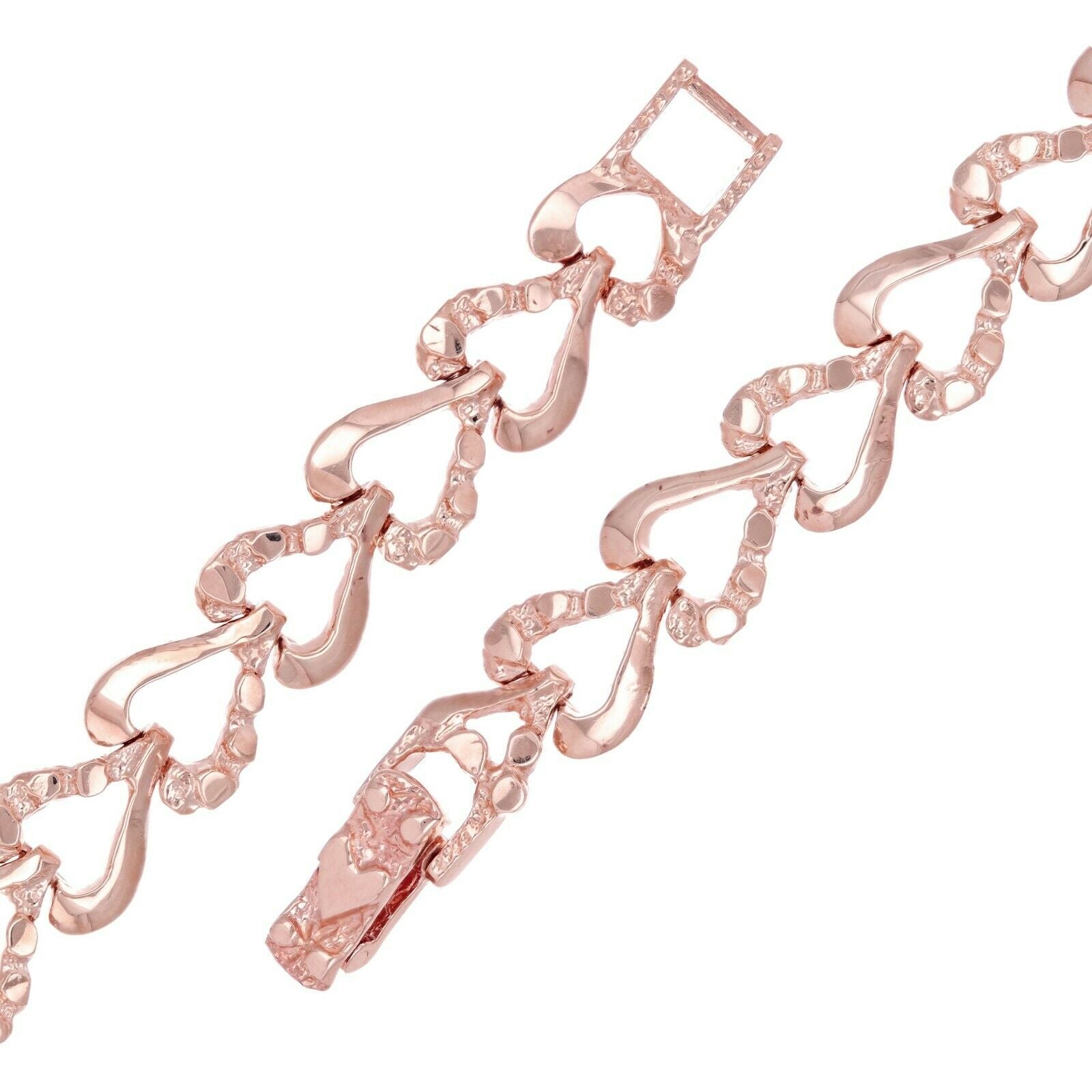 10k Rose Gold Half Plain & Heart Nugget Bracelet 7" 8.6mm 11.5 grams - Rose,7"