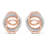 Italian 14k White & Rose Gold Multiple Eternity Circle Love Knot Stud Earrings - White and Rose