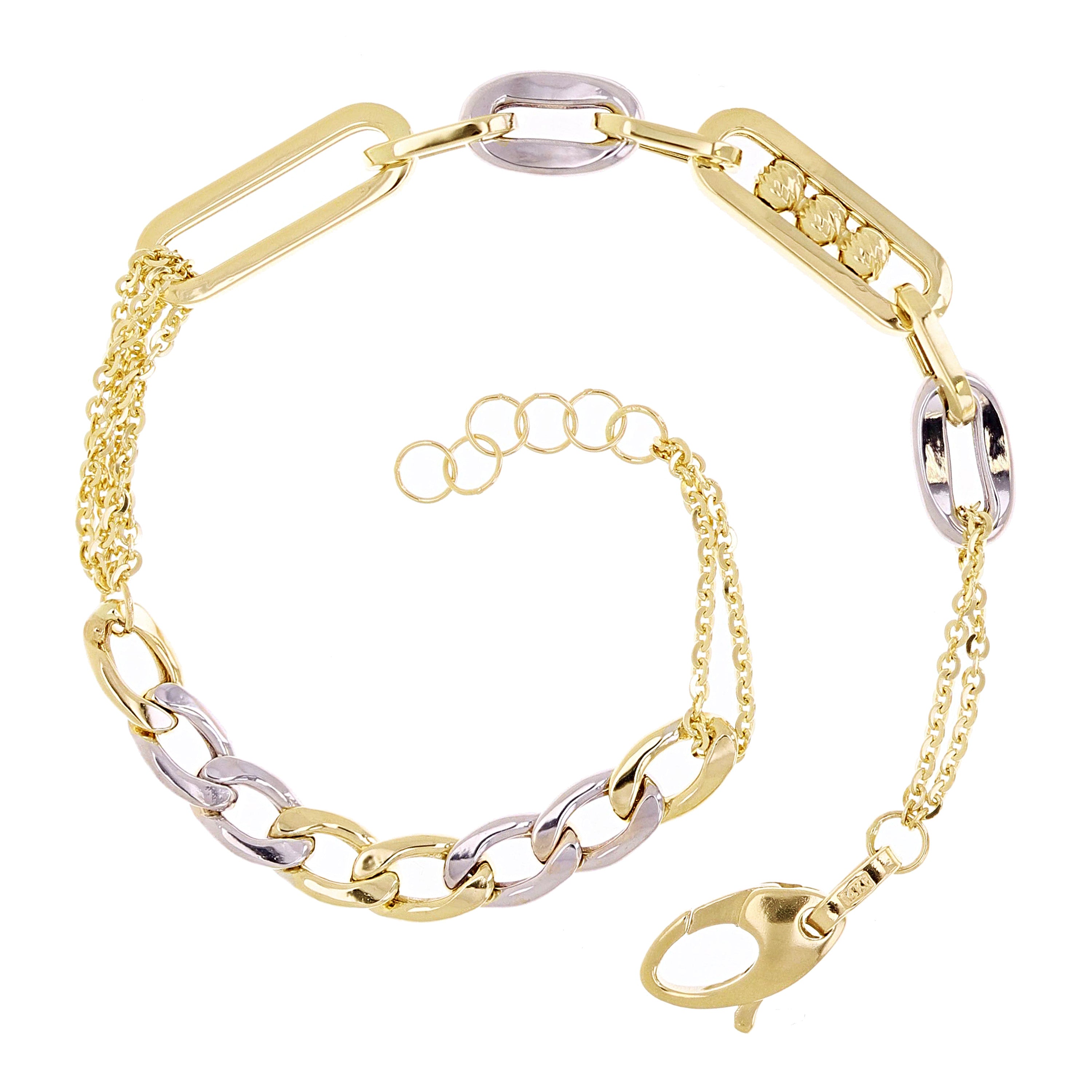 Italian 14k Two Tone Gold Paper Clip & Cuban Link Chain Bracelet 7.5" 4.3 grams