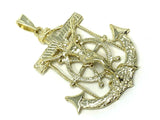 10k Yellow Gold Jesus Crucifix Anchor Wheel Cross Mariner Pendant 2.4" 14 grams