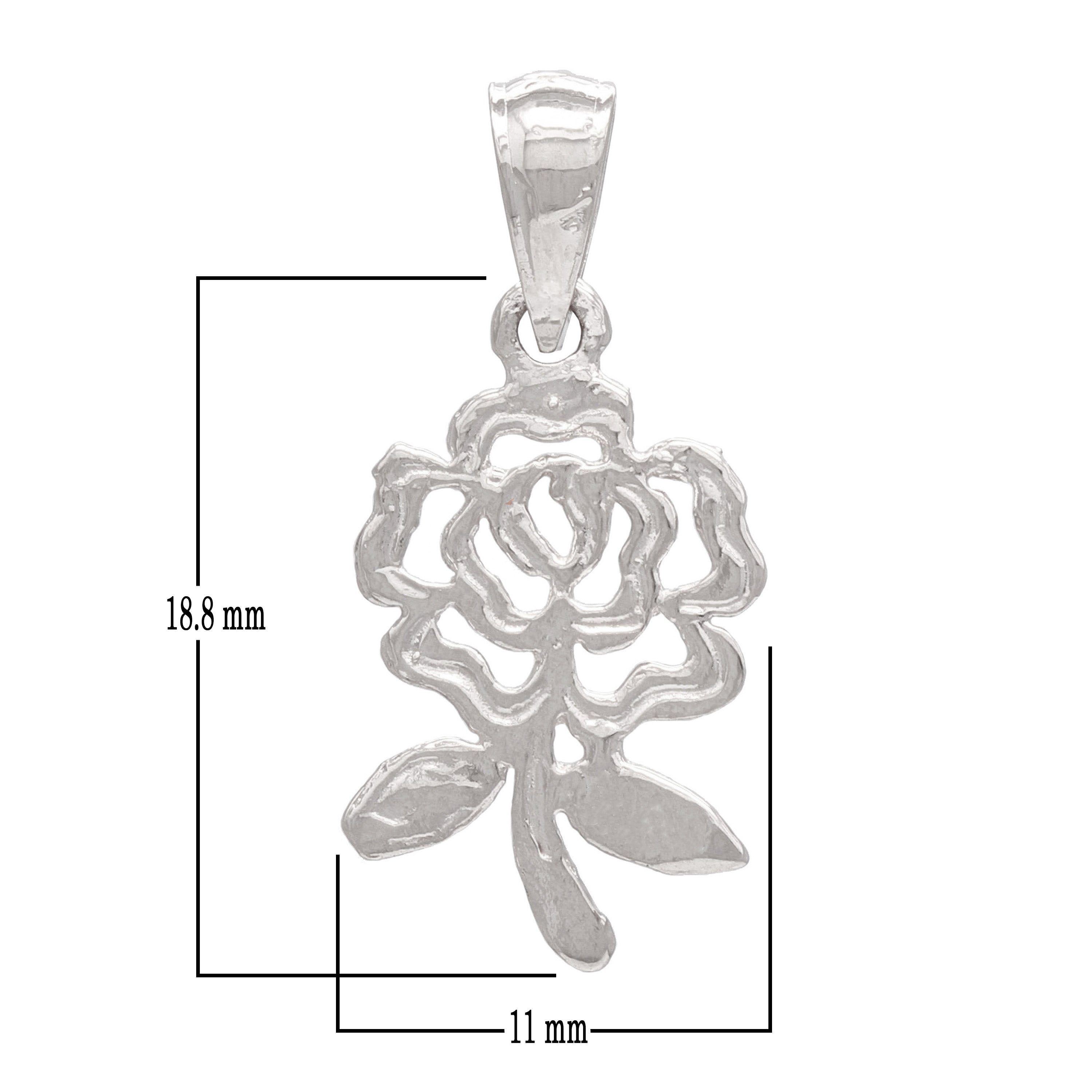 14k White Gold Solid Diamond Cut Rose Flower Charm Pendant 1.1 grams - White
