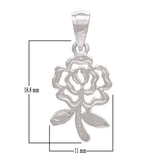14k White Gold Solid Diamond Cut Rose Flower Charm Pendant 1.1 grams - White