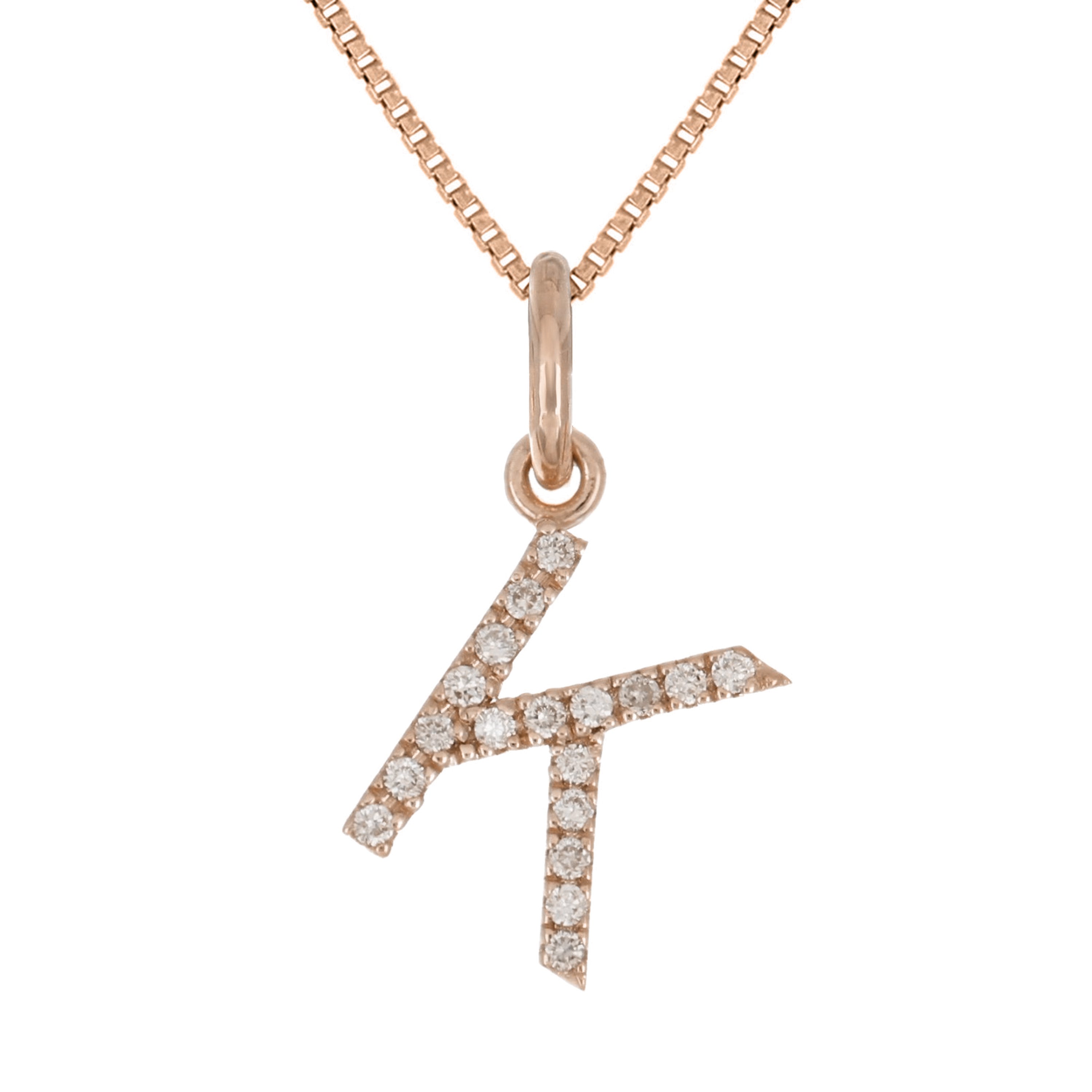 14k Rose Gold Diamond Initial Letter K Charm Pendant Necklace 18" - Letter K,Rose