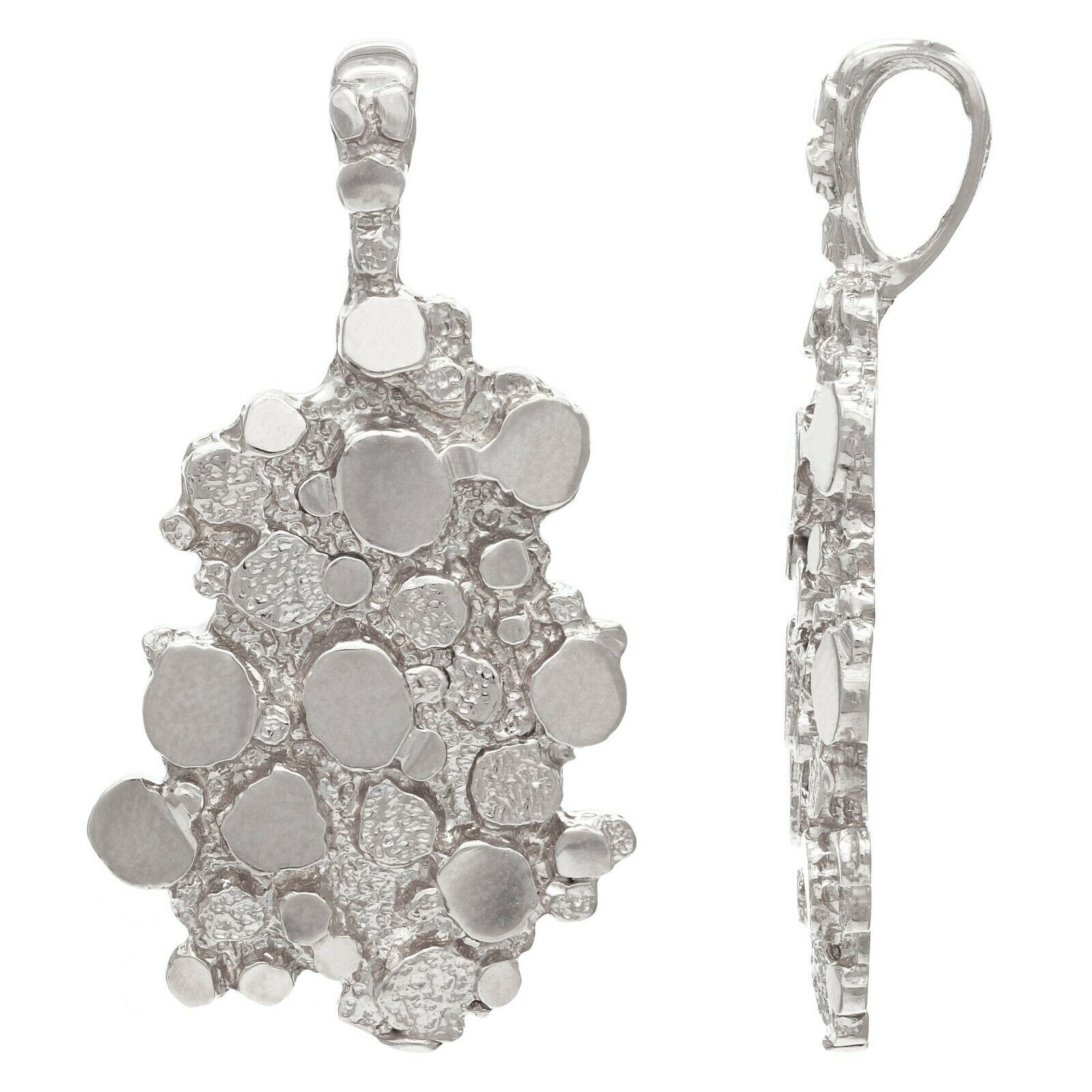 10k White Gold Solid Free Form Nugget Charm Pendant 1.75" 7.5 grams
