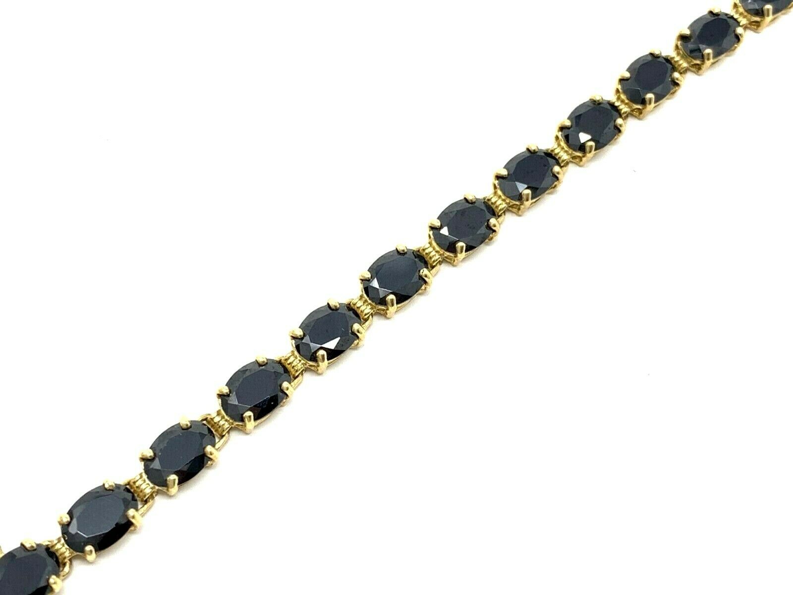 14k Yellow Gold Oval Black Onyx Bracelet 6.75" 20 pcs Onyx