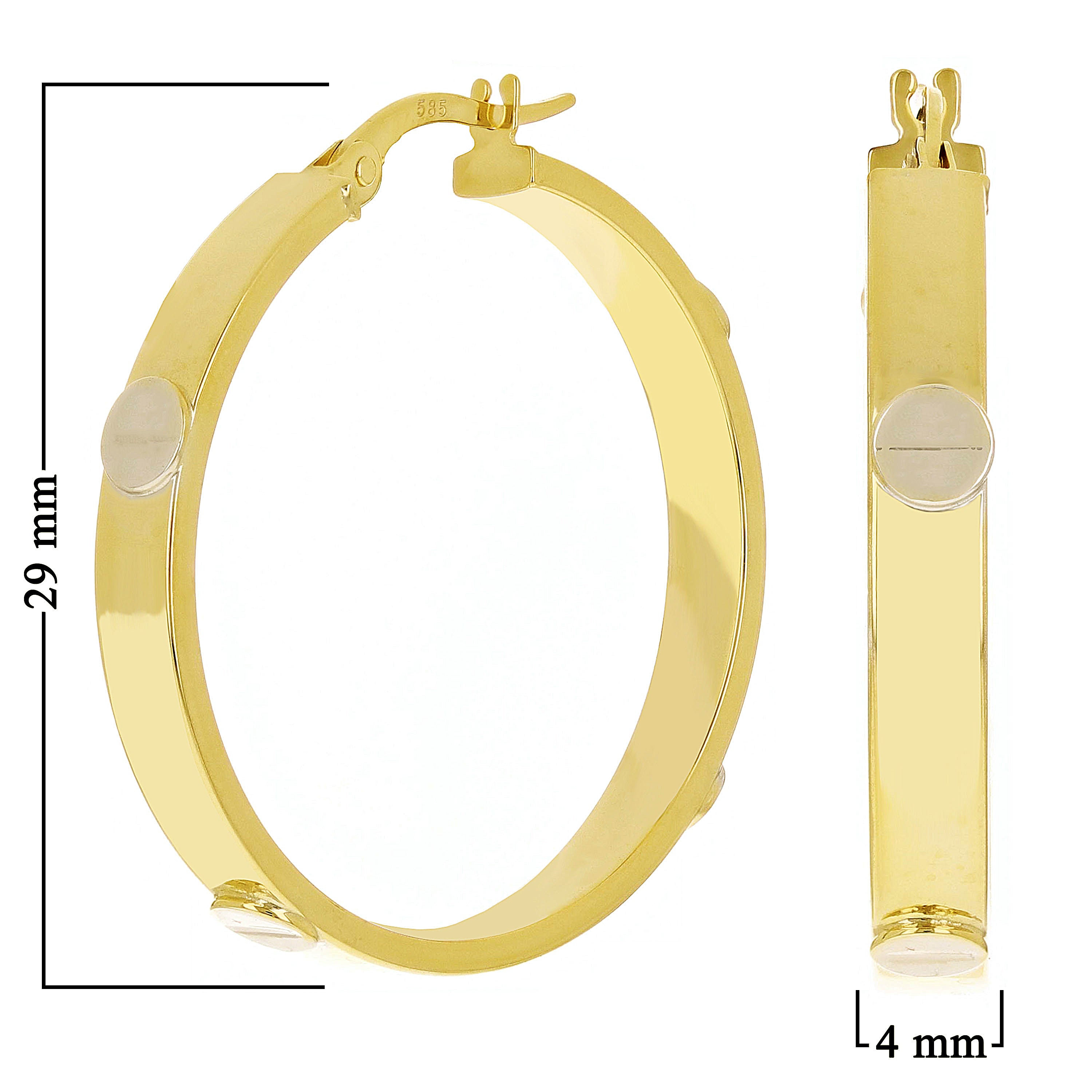 Italian 14k Yellow & White Gold Love Screw Design Hollow Hoop Earrings 1.1" 4mm