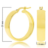 Italian 14k Yellow Gold Rounded Flat Tube Small Hollow Hoop Earrings 1" 3.1 grams - 3.1 grams