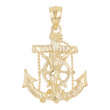 14k Yellow Gold Jesus Christ  Cross Anchor Ship Mariners Pendant 1.2" 3.2 grams