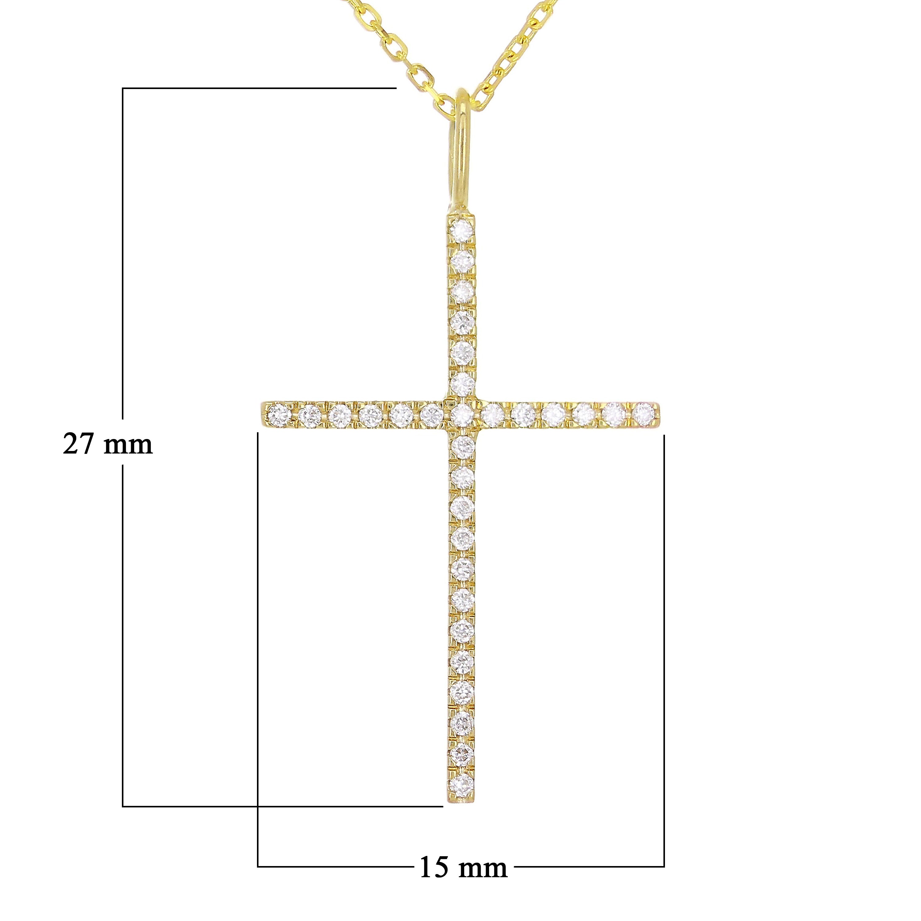 14k Yellow Gold Diamond Cross Pendant Necklace 18" - Yellow