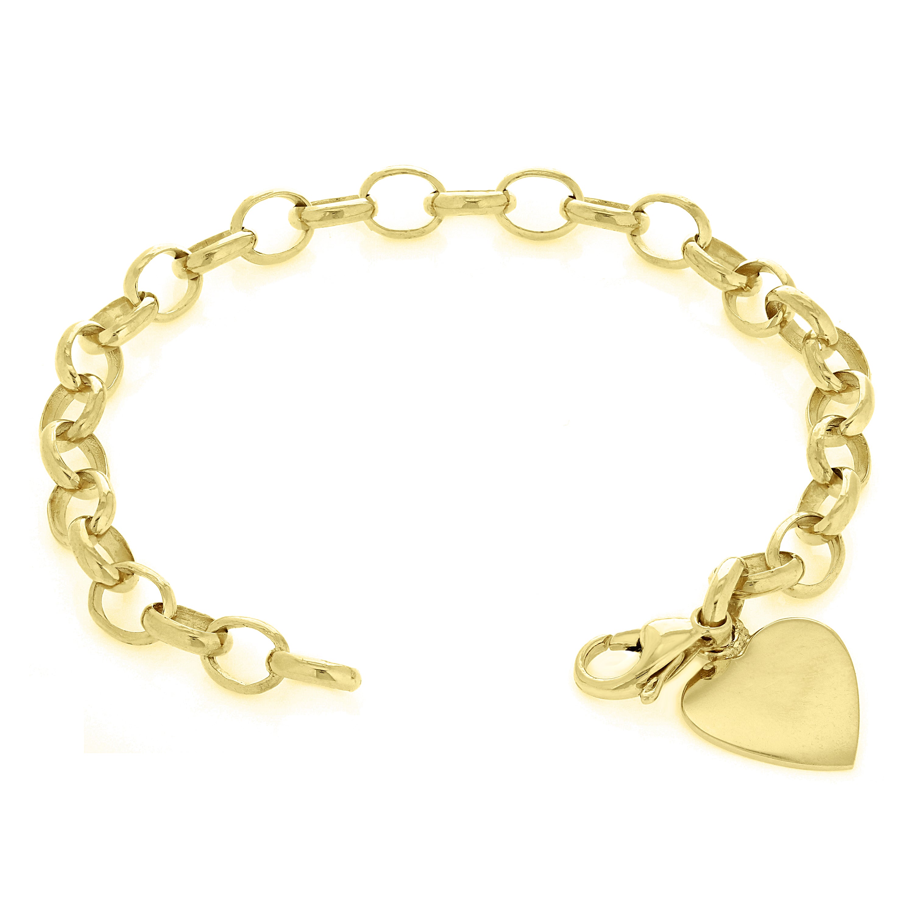 10k Yellow Gold Rolo Link Heart Tag Charm Bracelet 8.5" 17 grams