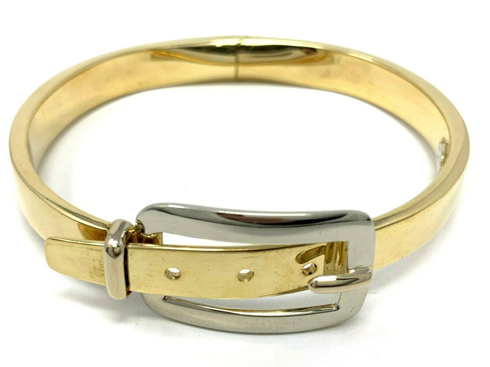 Italian 18k Two Tone Gold Fancy Belt Bangle Bracelet Size 7, 28.7 grams