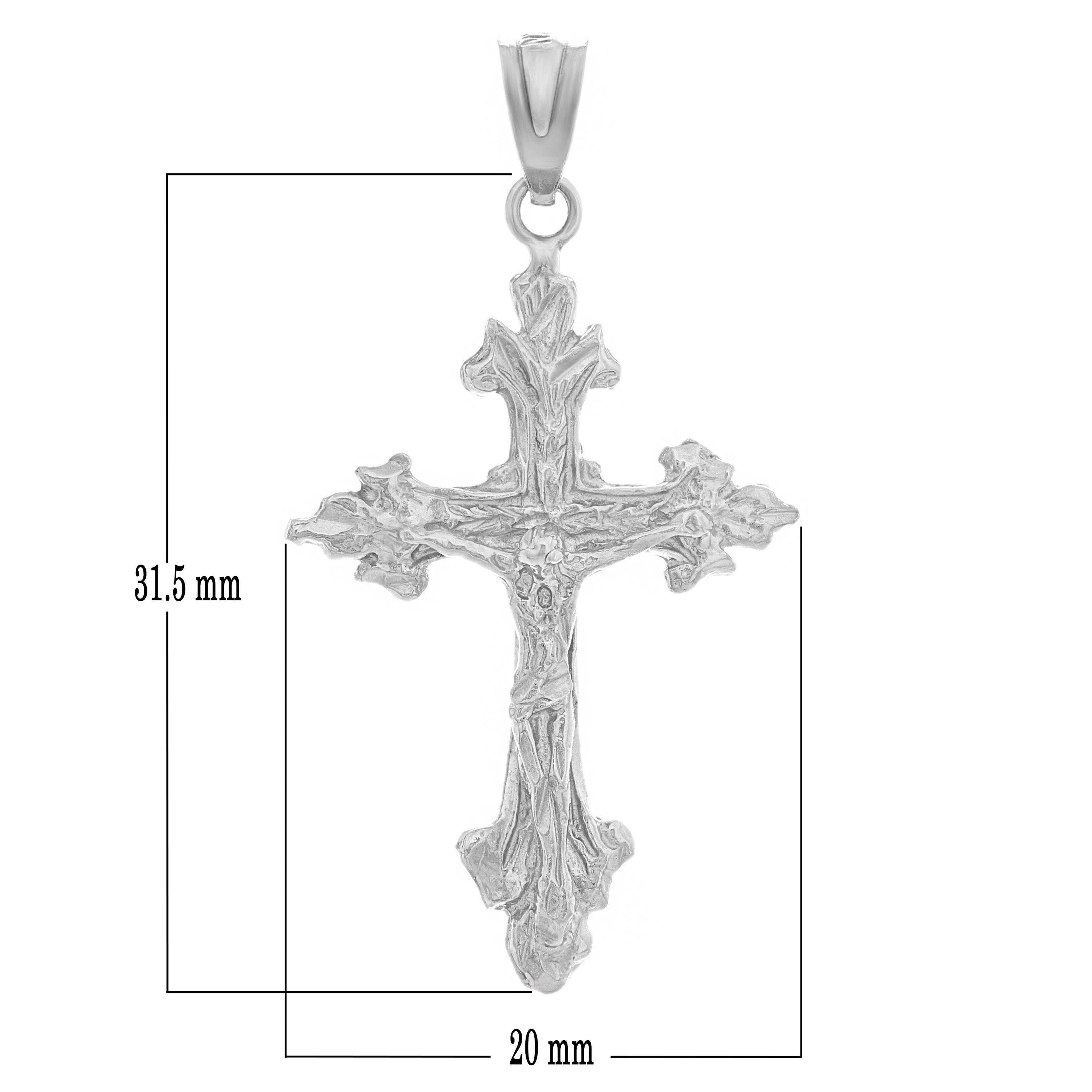 14k White Gold Filigree Jesus Christ Crucifix Cross Charm Pendant 1.4" 2.3 grams - White