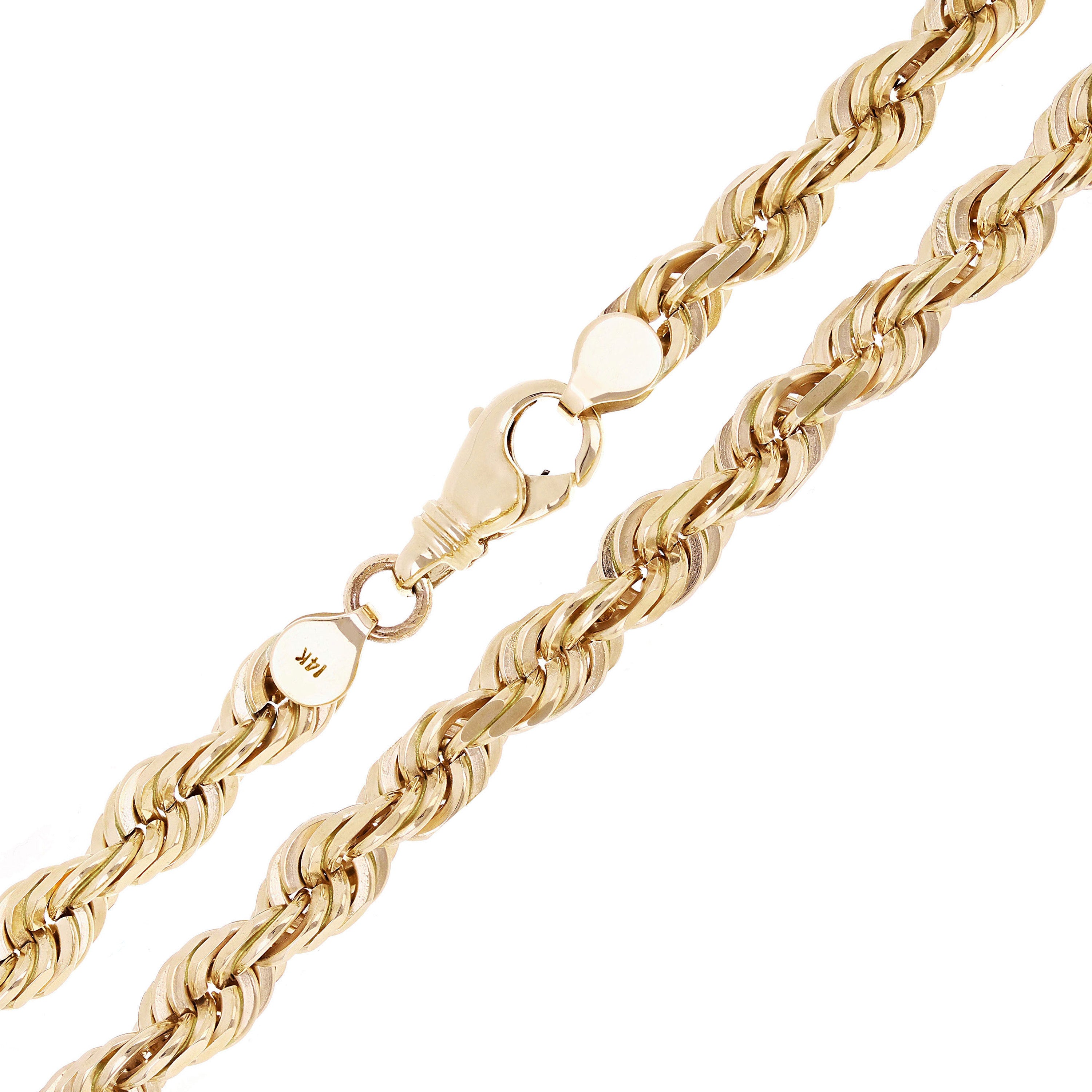 14k Yellow Gold Solid Diamond Cut Rope Chain Necklace 24" 8mm - 24"