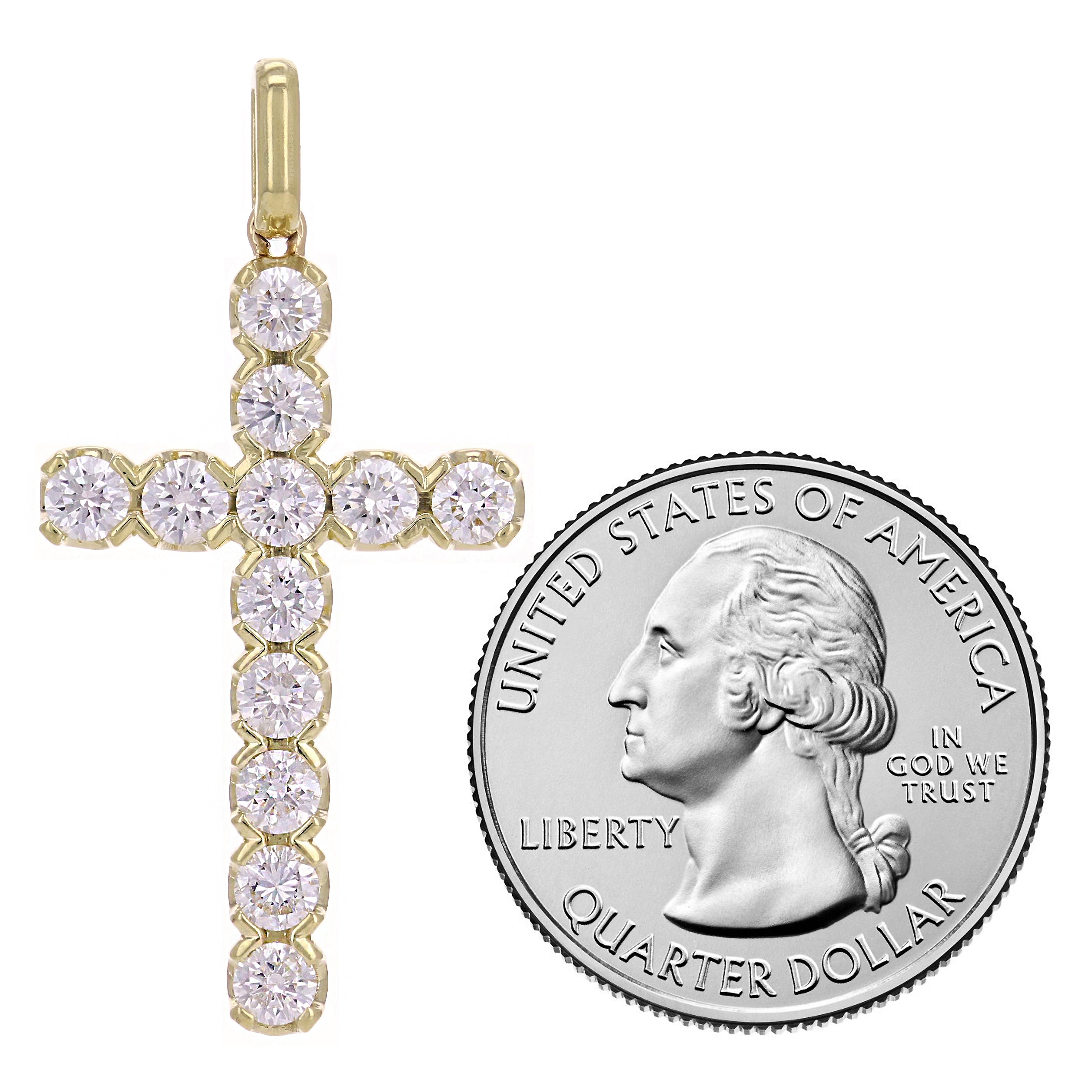 14k Yellow Gold 1.85ctw 2.6mm Diamonds Religious Cross Pendant
