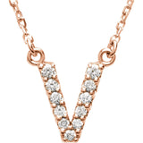 14k Rose Gold Diamond Initial Letter V Alphabet Rolo Pendant Necklace 18" - Letter V,Rose