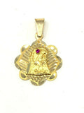 14k Yellow Gold Embossed Mother Mary Charm Pendant with Ruby Gemstone 1" 2 grams