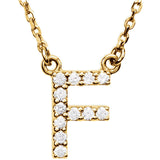 14k Yellow Gold Diamond Initial Letter F Alphabet Rolo Pendant Necklace 18" - Letter F,Yellow