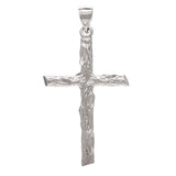 14k White Gold Religious Wood Bark Tree Trunk Cross Charm Pendant 2.6grams - White