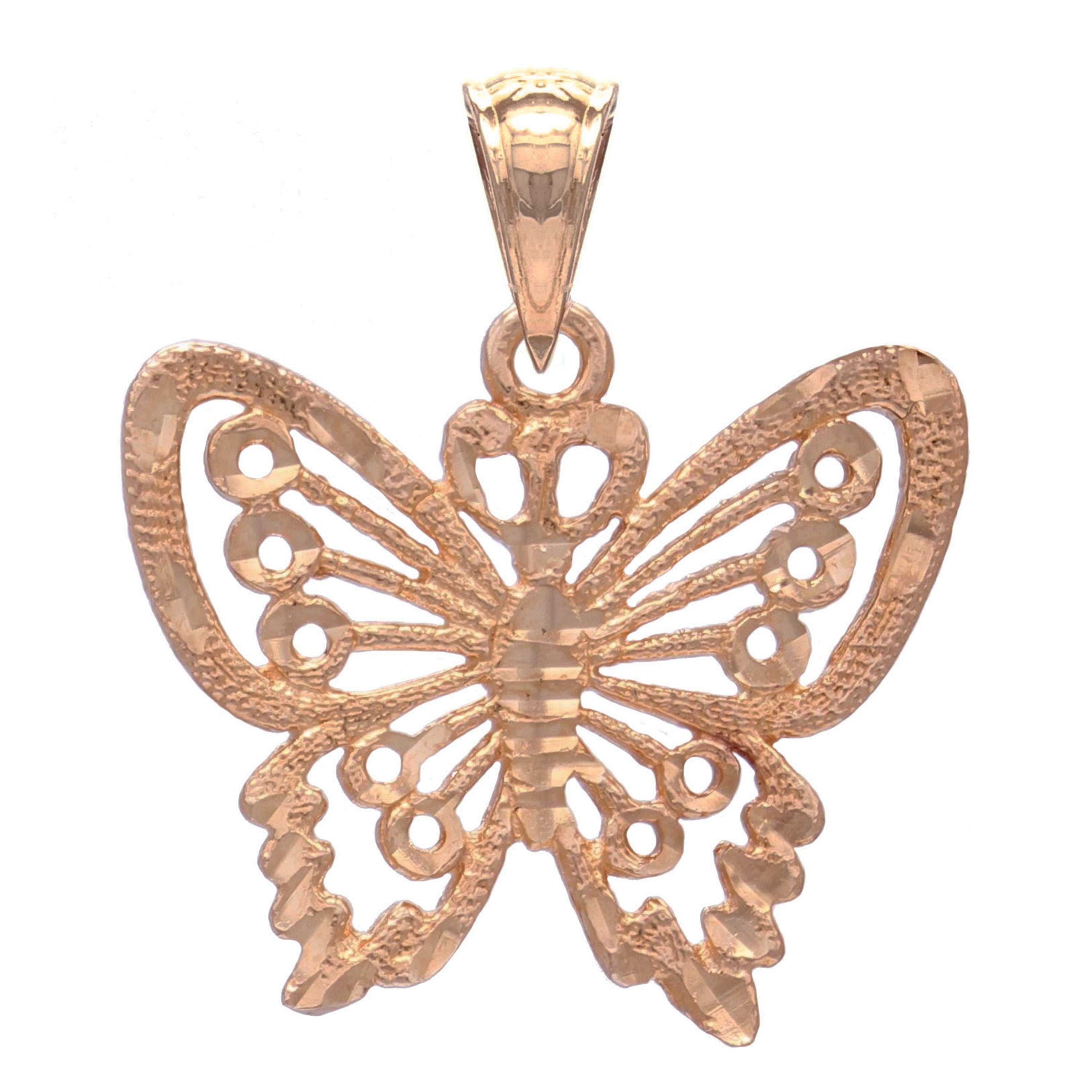 14k Rose Gold Solid Diamond Cut Butterfly Charm Pendant 2 grams - Rose