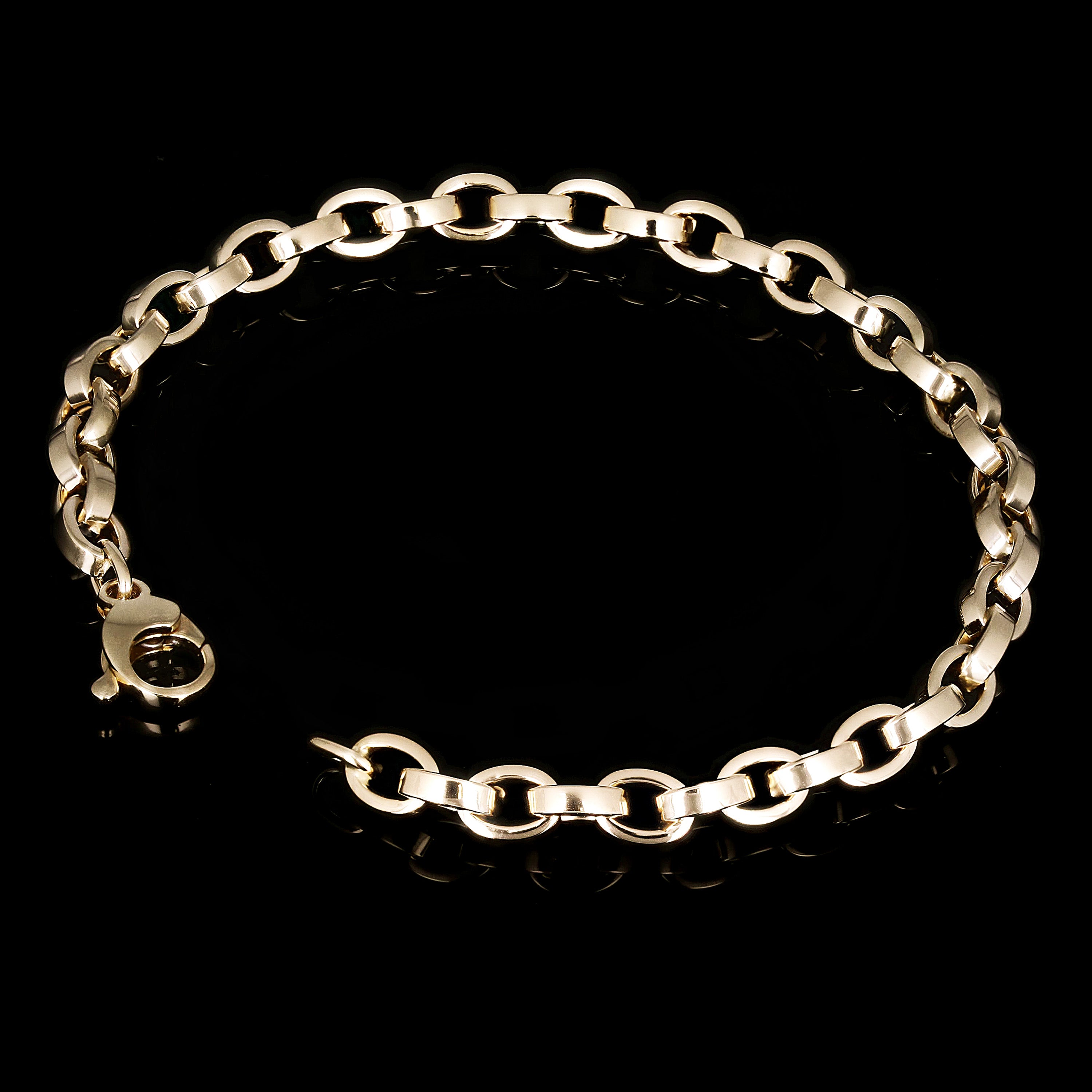 Italian 14k Yellow Gold Hollow Oval Link Rolo Chain Bracelet 7.5" 6.2mm 4.7grams