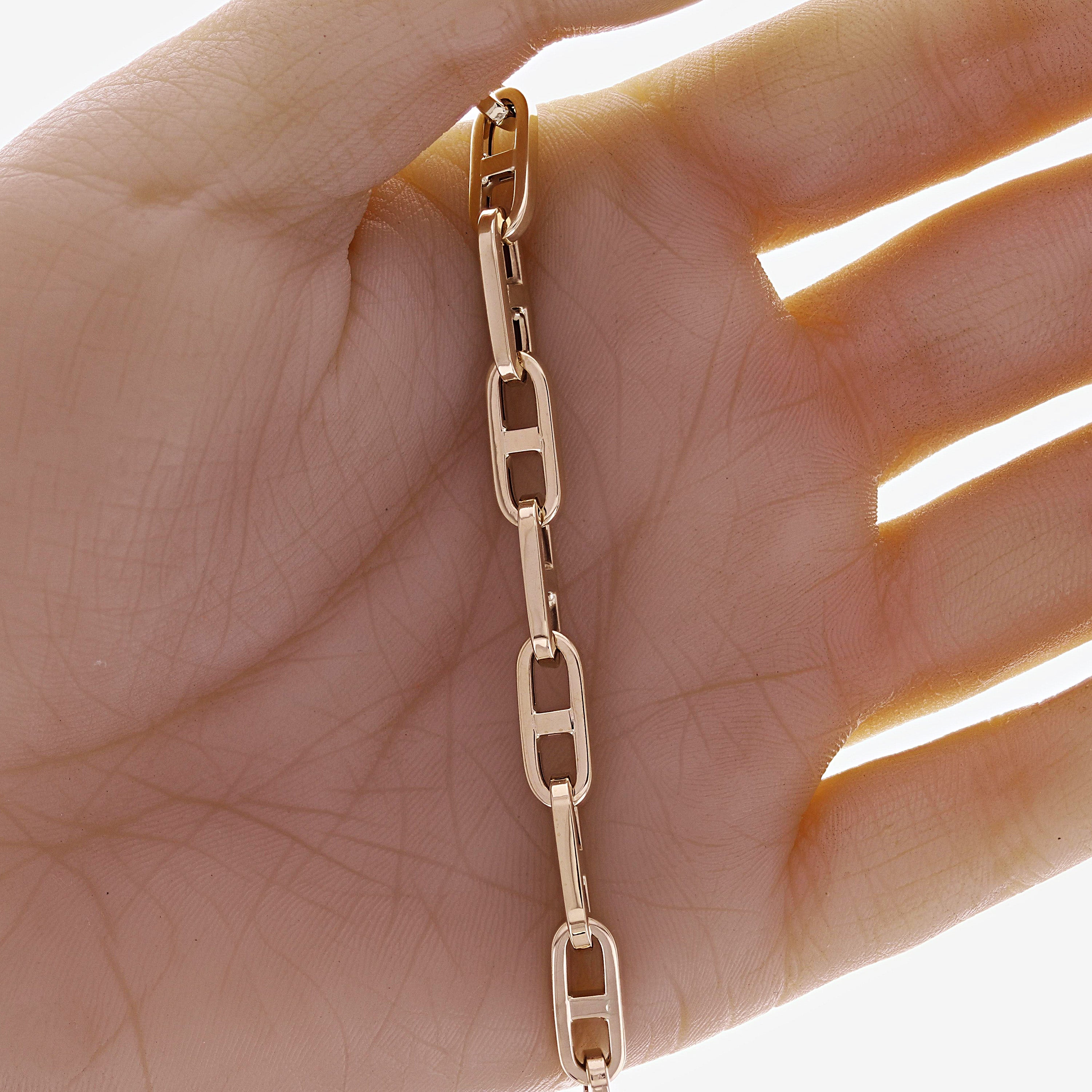 Italian 14k Yellow Gold Hollow Anchor Chain Bracelet 7.5" 6mm 6.4 grams