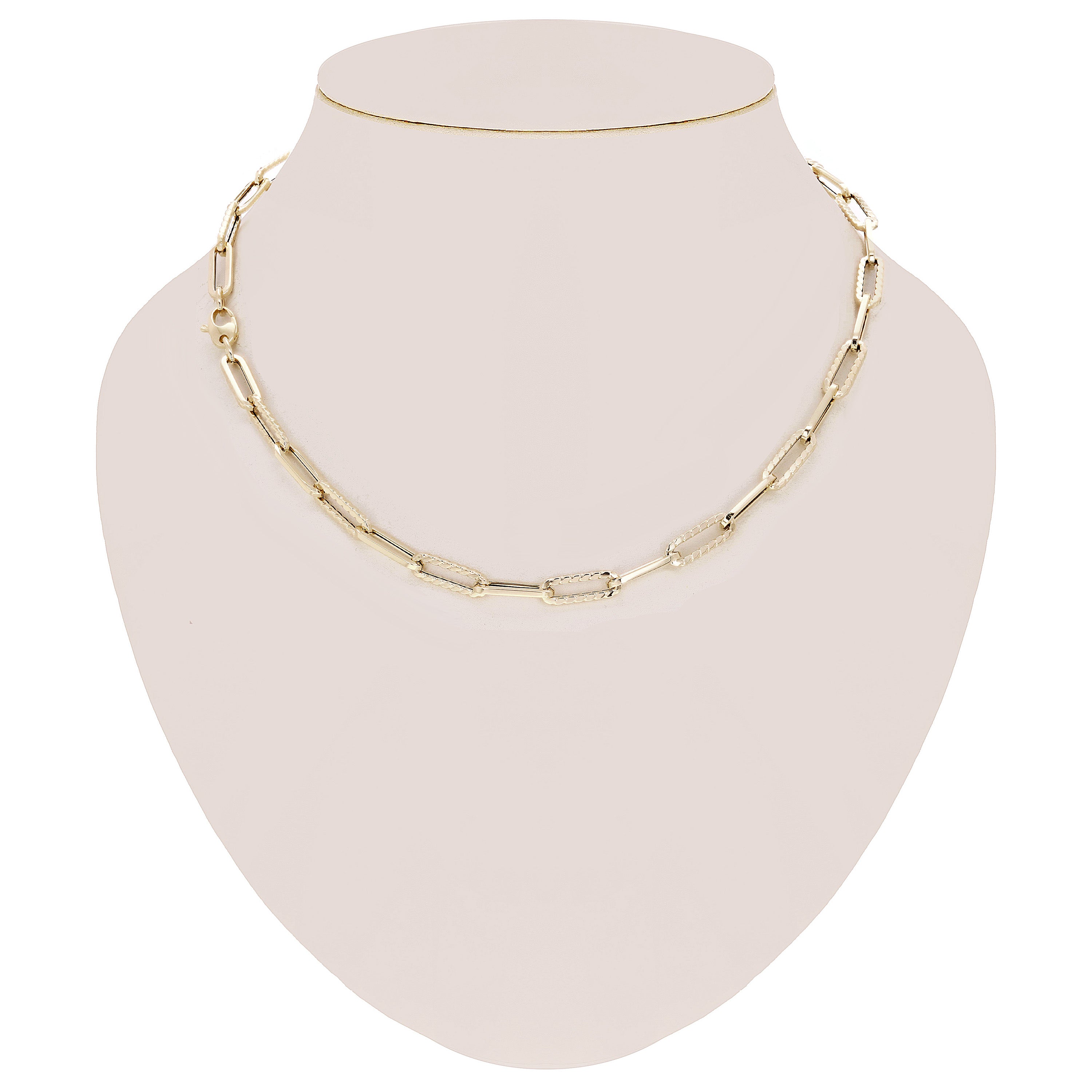 14k Yellow Gold Hollow High Polished&Textured Paper Clip Link Necklace 18" 5.7mm
