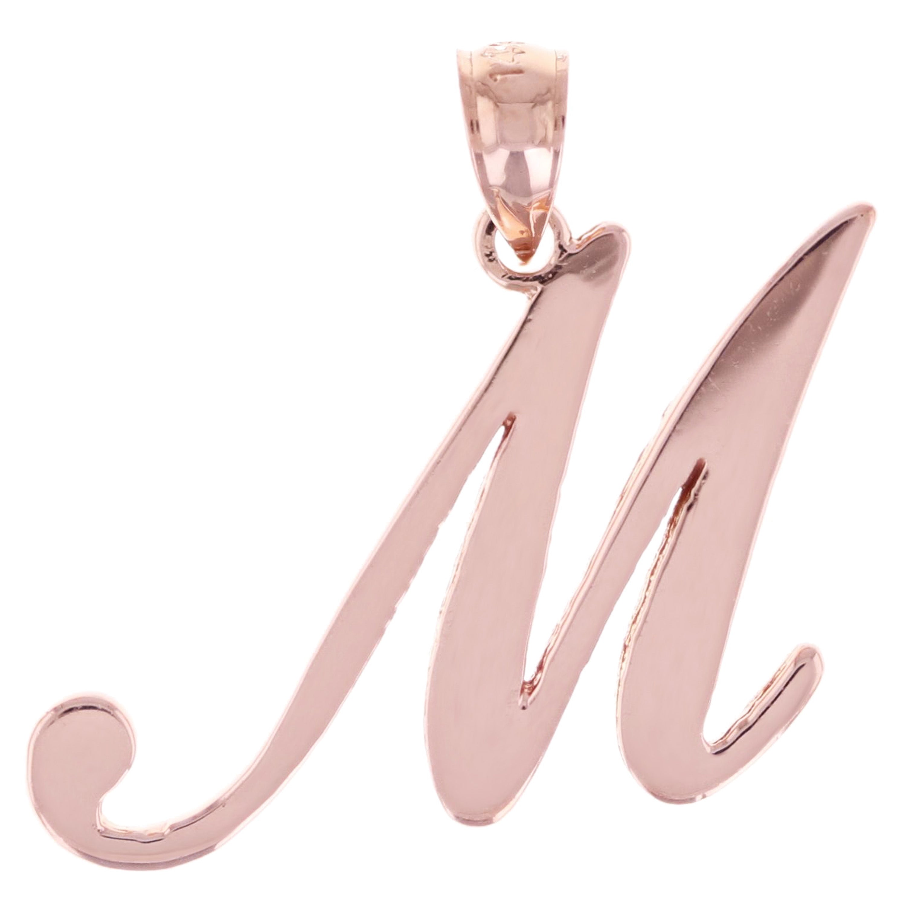 14k Rose Gold Initial Letter M Alphabet Charm Pendant - Letter M,Rose