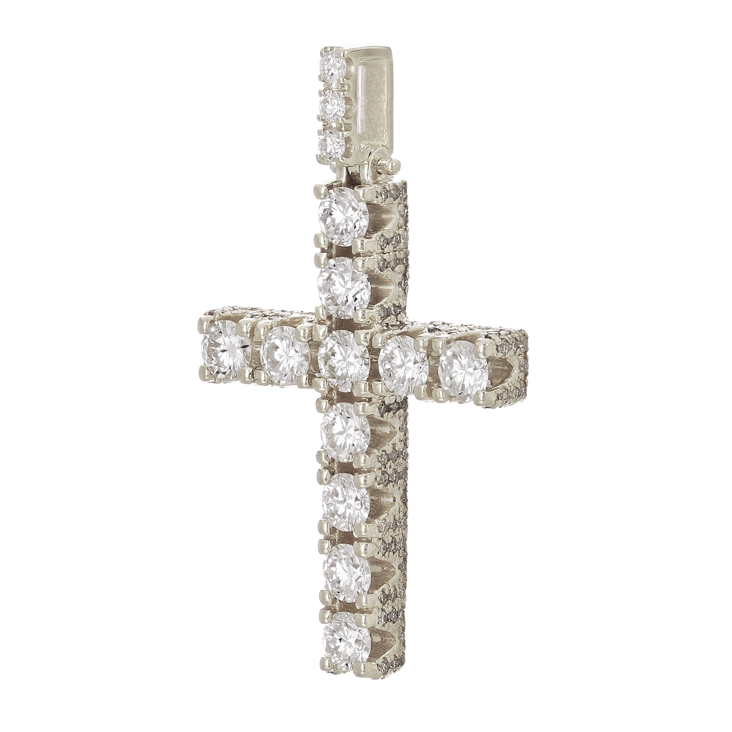 14k White Gold 1.79ctw Diamond Cross Pendant Iced Out - White