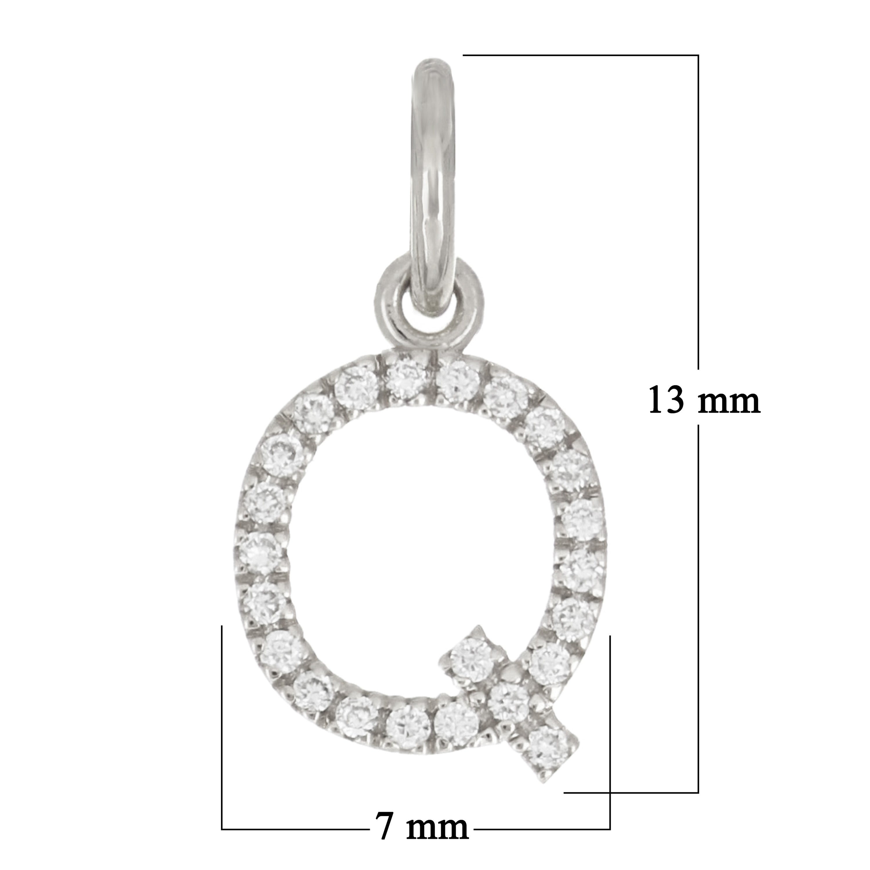 14k White Gold Diamond Initial Letter Q Charm Pendant - Letter Q,White