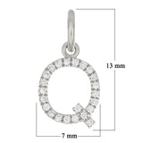 14k White Gold Diamond Initial Letter Q Charm Pendant - Letter Q,White