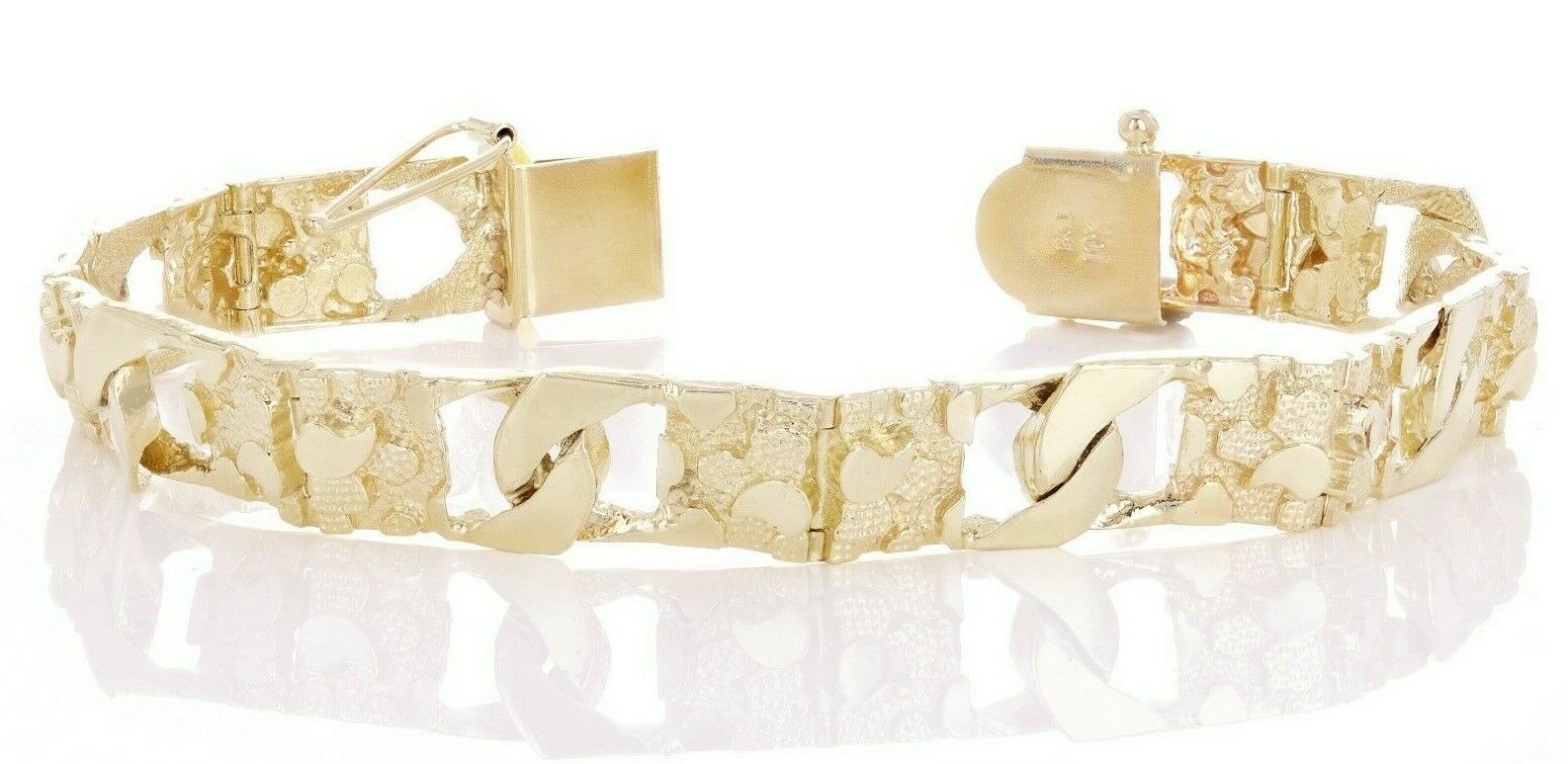 14k Yellow Gold Cuban Link Nugget Bracelet 8" 9mm 22 grams