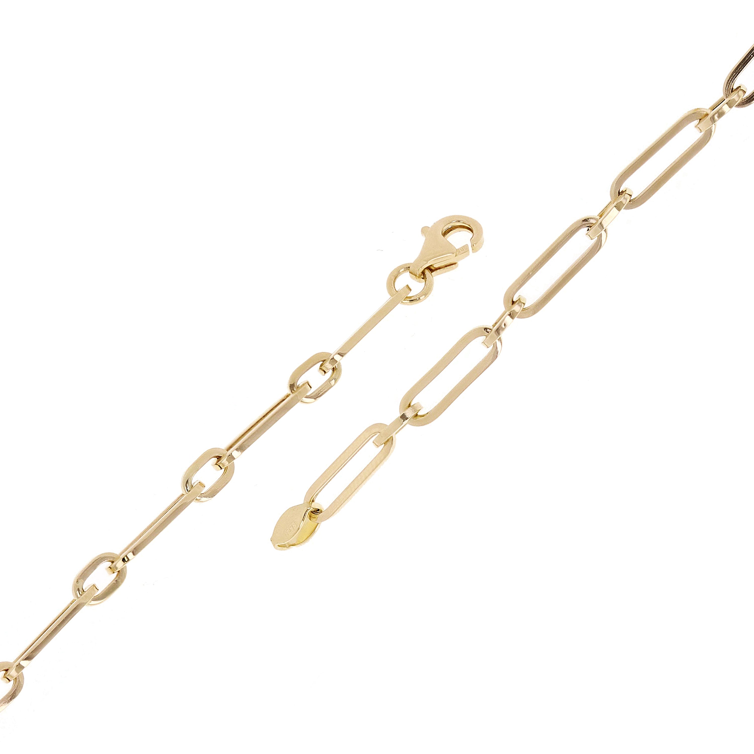 Italian 14k Yellow Gold Hollow Paper Clip Chain Bracelet 7.5" 3.3mm 1.7 grams - 7.25" 3mm