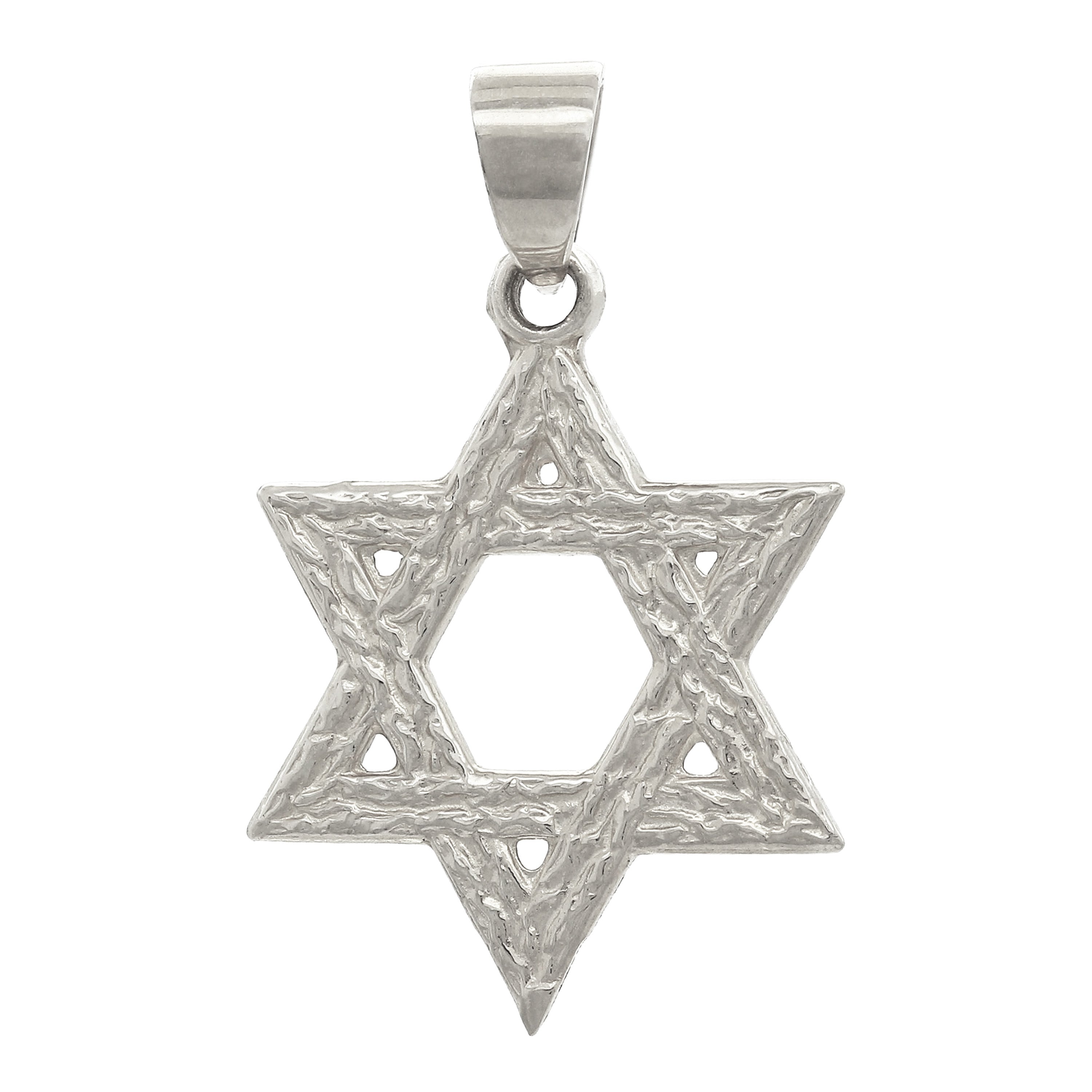14k White Gold Solid Diamond Cut Jewish Star of David Charm Pendant 1.3 grams - White