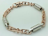 14k White & Rose Gold Handmade Fashion Link Bracelet 8" 7mm 28.5 grams