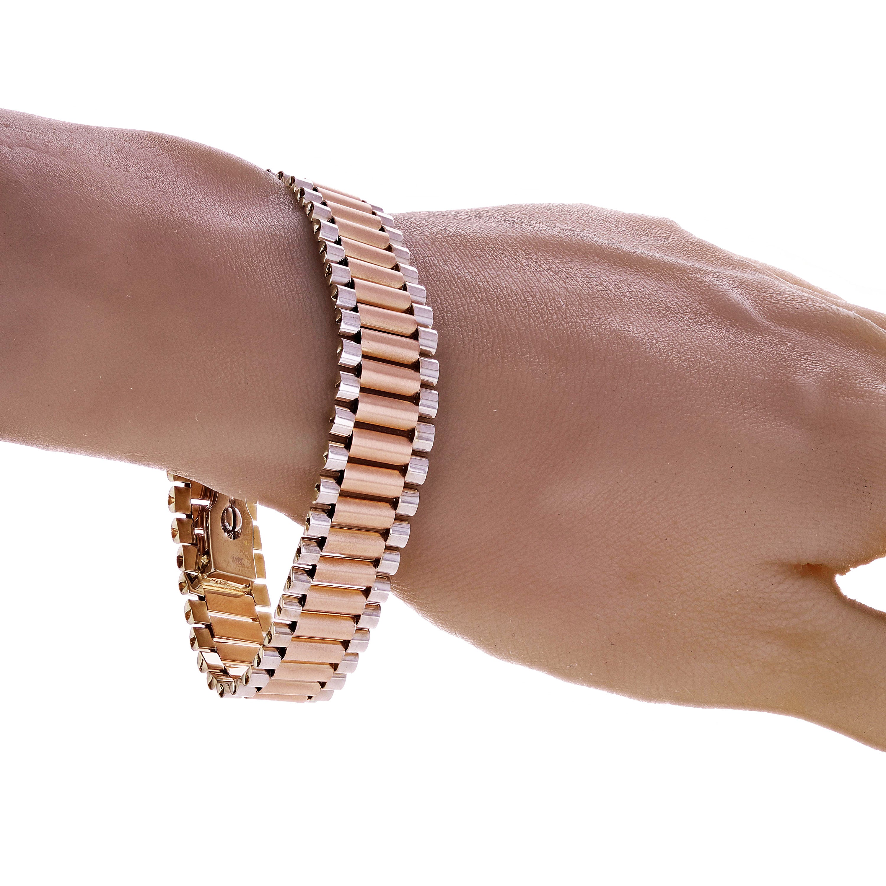 Italian Two- Tone 14k White & Rose Gold Watch Link Bracelet 8" 15.2mm 35.8 grams - 35.8 grams