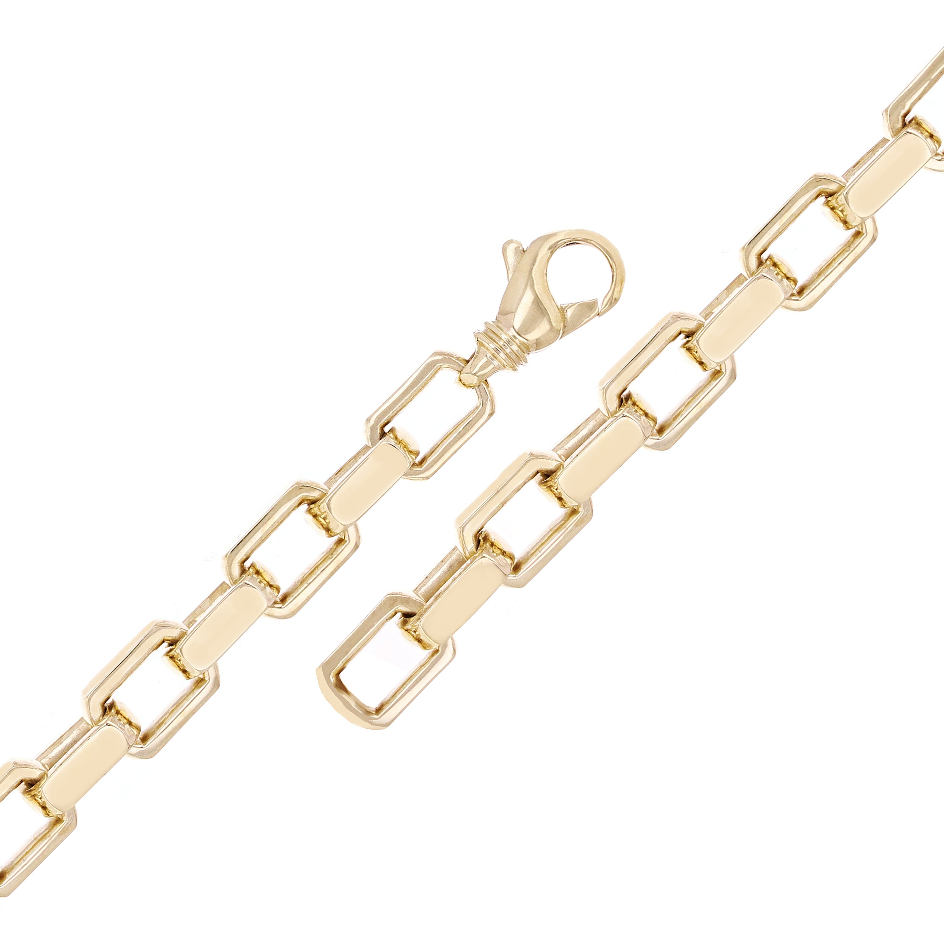 14k Yellow Gold Solid Handmade Rectangle Link Chain Bracelet 7" - 9" 9mm