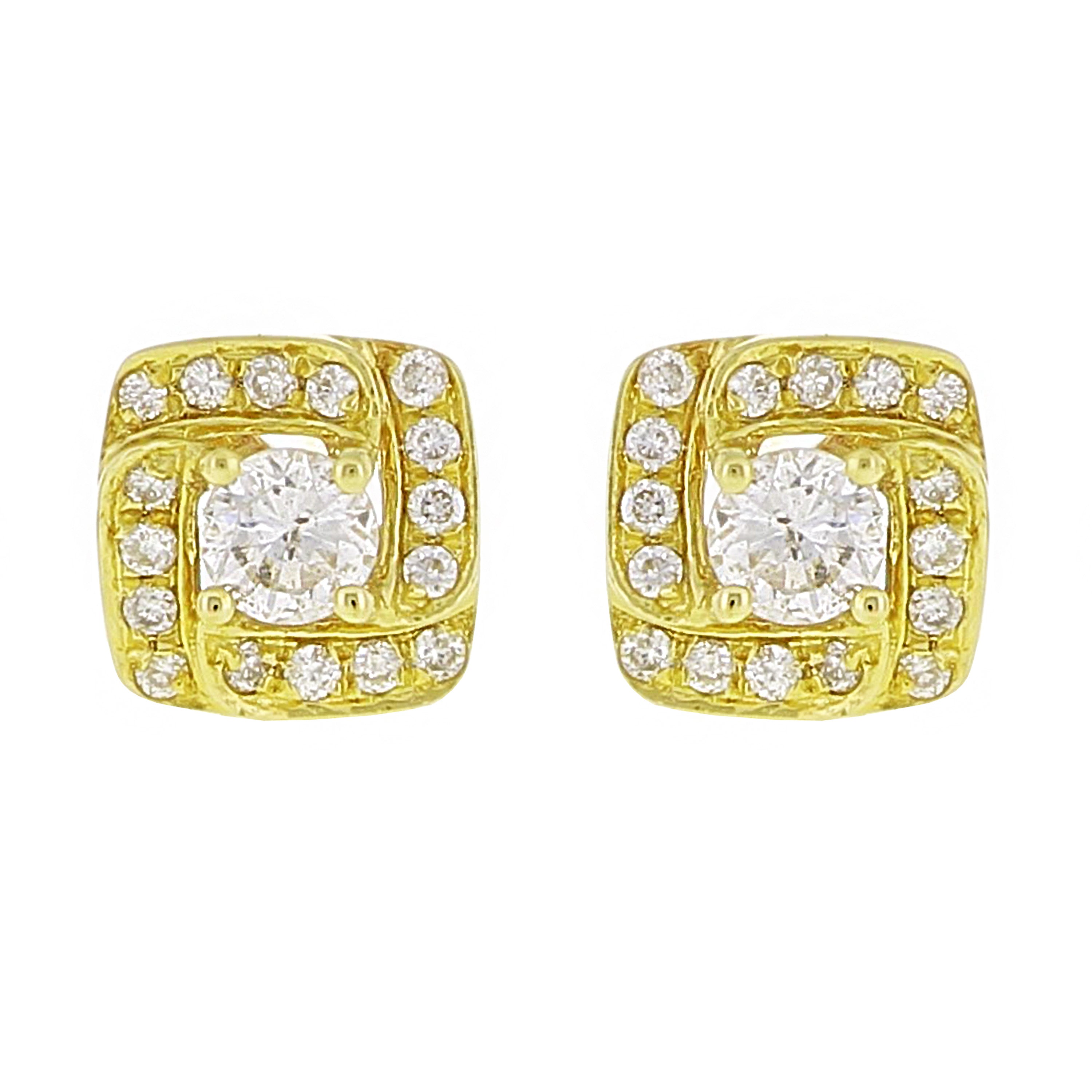 14k Yellow Gold 0.25ctw Diamond Solitaire Square Frame Stud Earrings