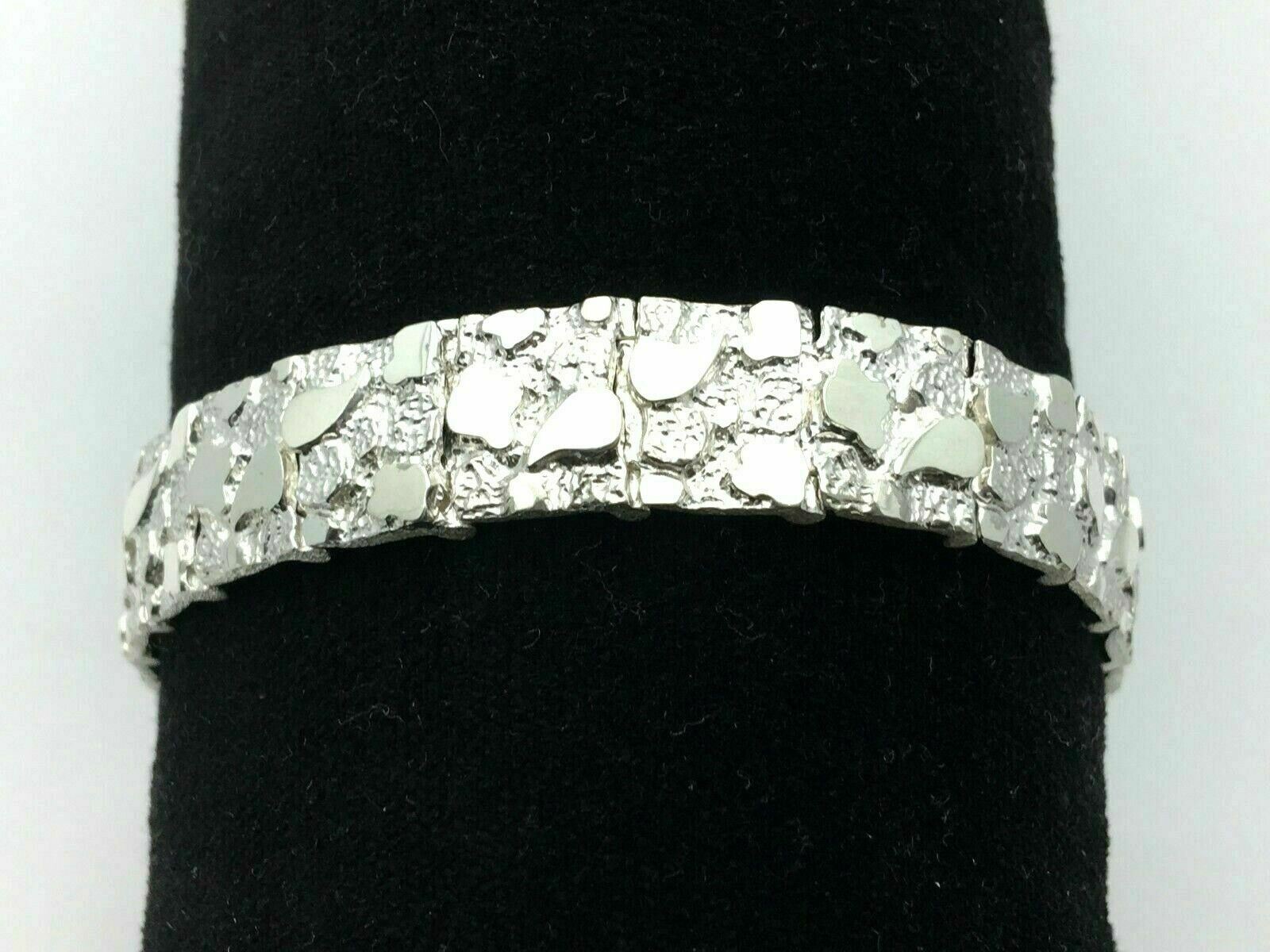 925 Sterling Silver Solid Nugget Bracelet Adjustable 8.5" 12.5mm 30 grams