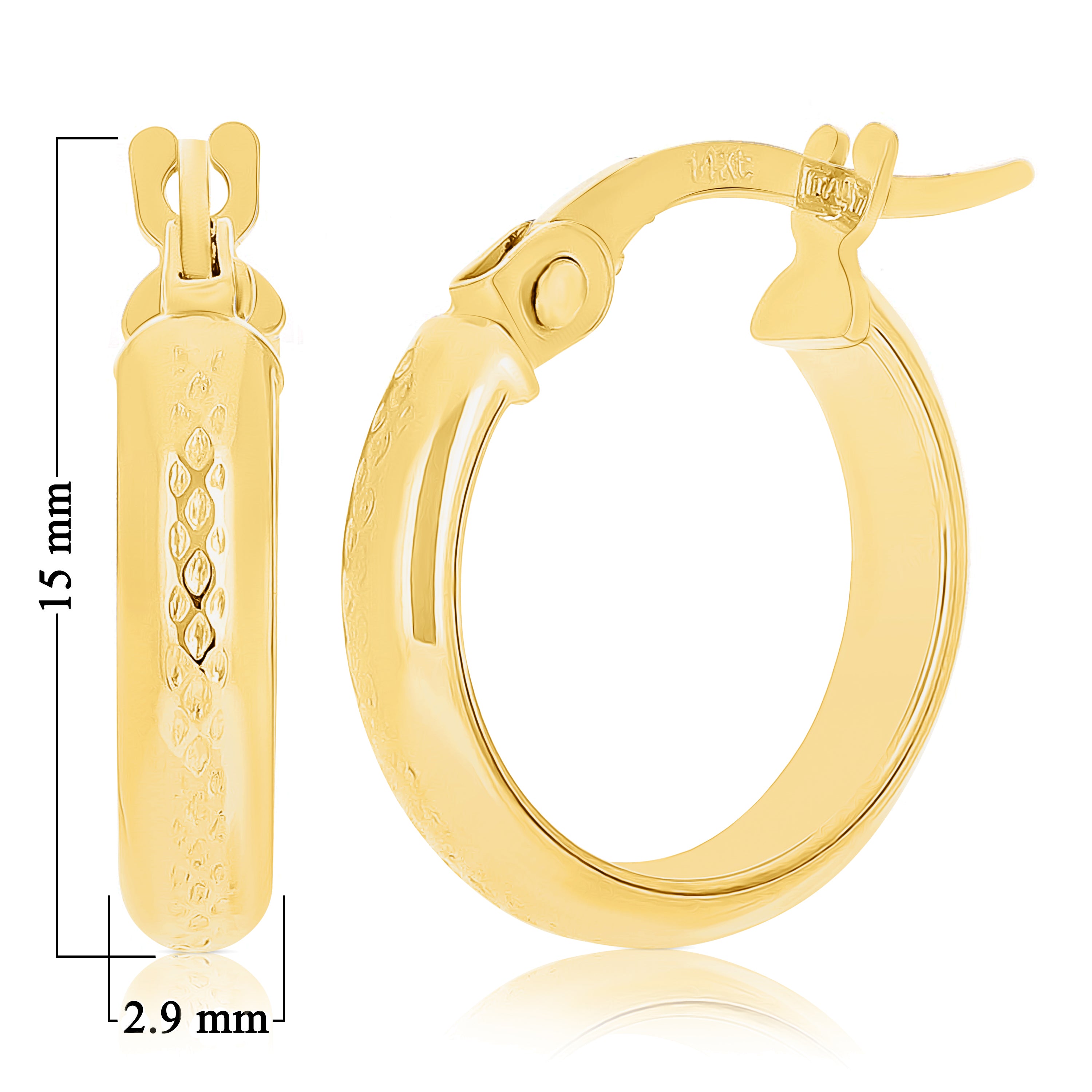 Italian 14k Yellow Gold Polished Waffle Snare Design Small Hollow Hoop Earrings