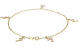 14k Tri Color Gold Dolphin Charm Anklet Bracelet 10" 1.9mm 3.7 grams