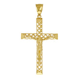 14k Yellow Gold 3D Jesus Christ Crucifix Woven Cross Pendant 2" 2.8 grams