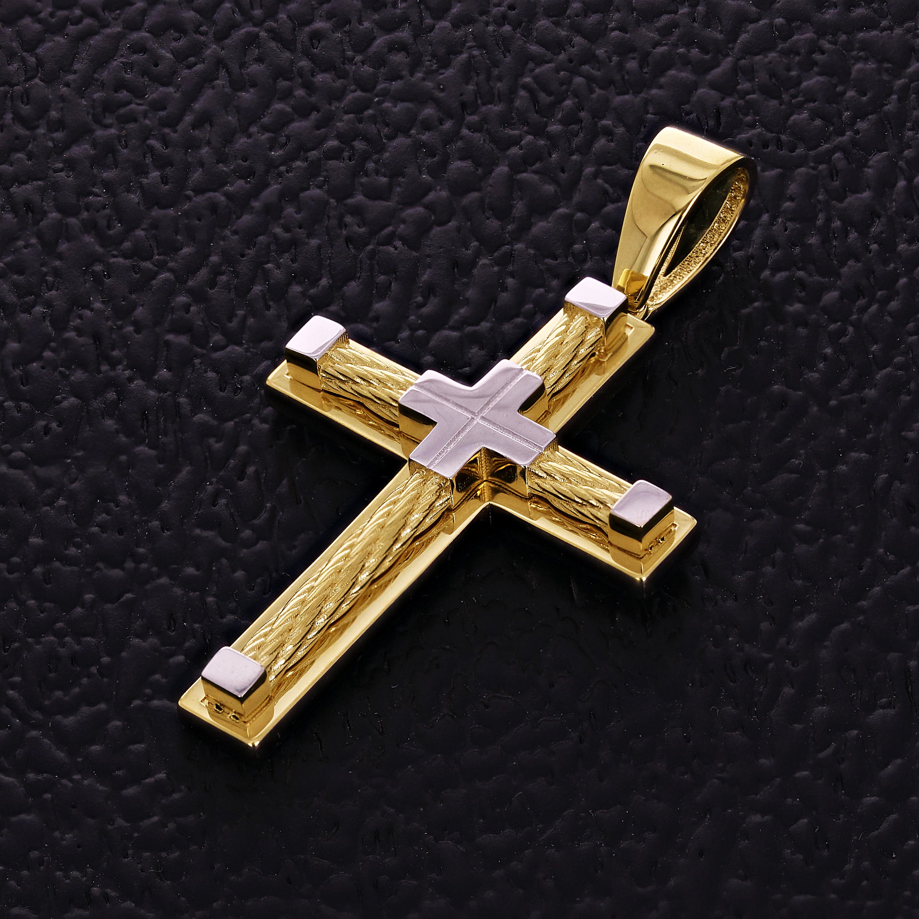 Italian 14k Two Tone Gold 3D Crucifix Cross Charm Pendant 2" 5.7 grams
