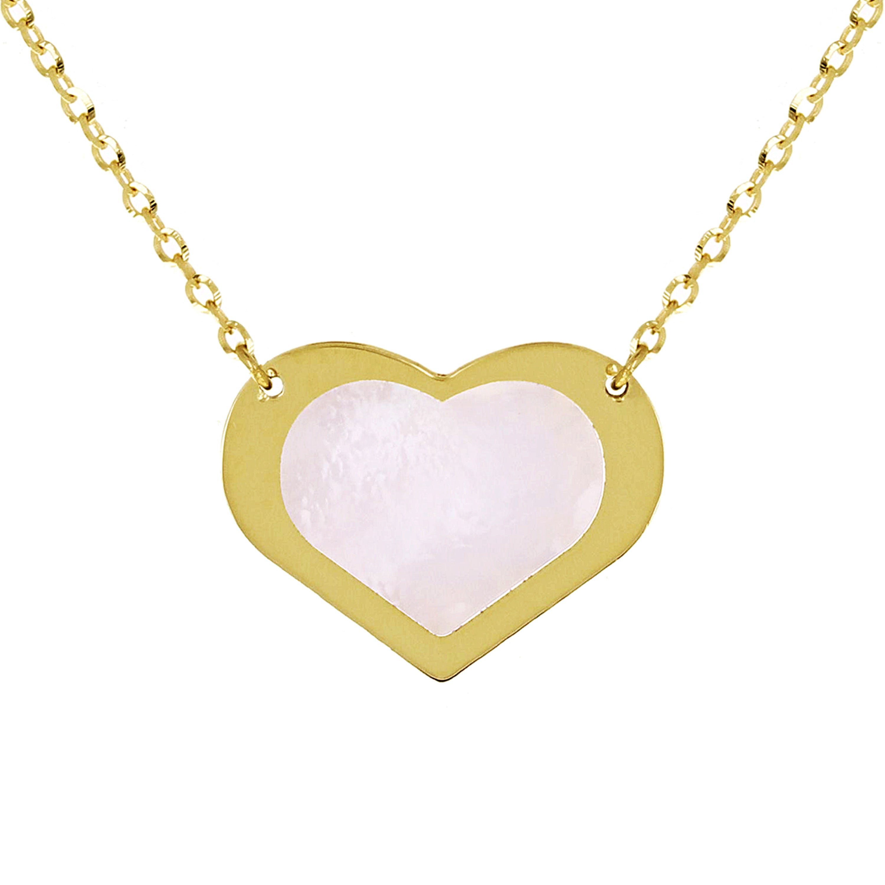 Italian 14k Yellow Gold Pearl Heart Charm Pendant Necklace 16.5-17.5" 2.2 grams