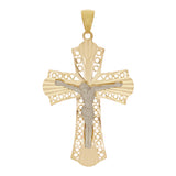 Italian 14k Two-Tone Gold Filigree Crucifix Cross Charm Pendant 1.7" 3 grams - Yellow and White